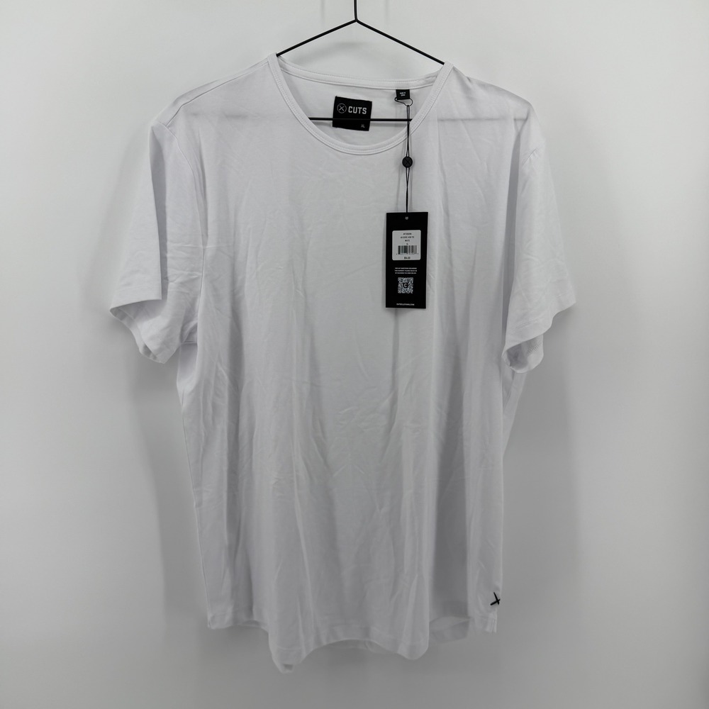 NEW Cuts AO Curve-Hem Tee White Mens XL Short Sleeve Crew Neck MT10005N NWT